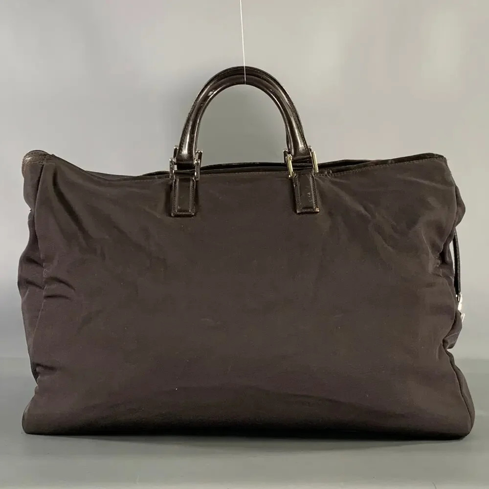 GUCCI Brown Leather Trim Nylon Weekender Bags & Leather Goods